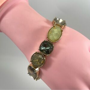 Beautiful Unsigned Gold Tone Multi Color Faceted Stretch Statement Bracelet